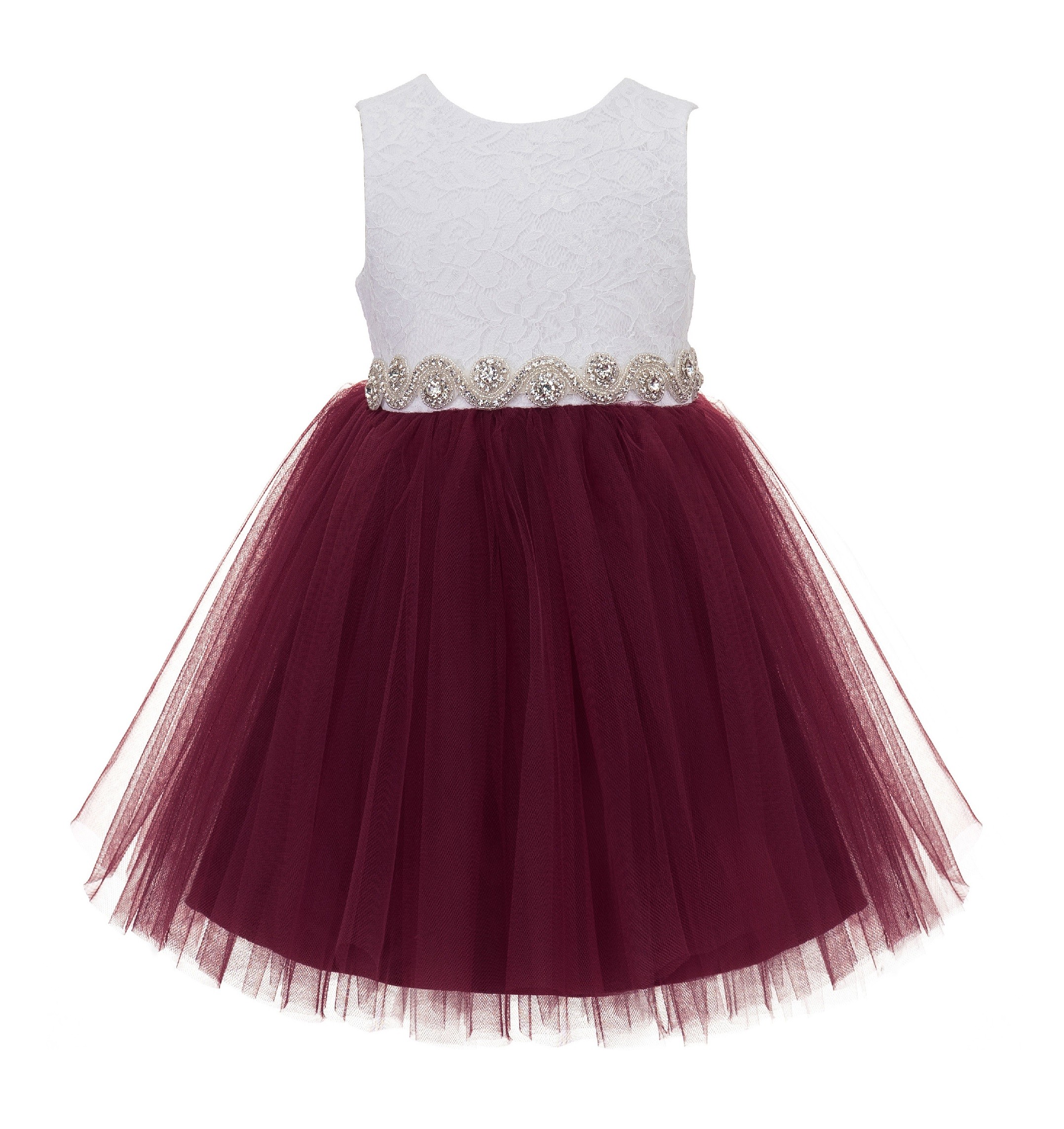 Burgundy / Ivory Backless Lace Flower Girl Dress V-Back 206R2