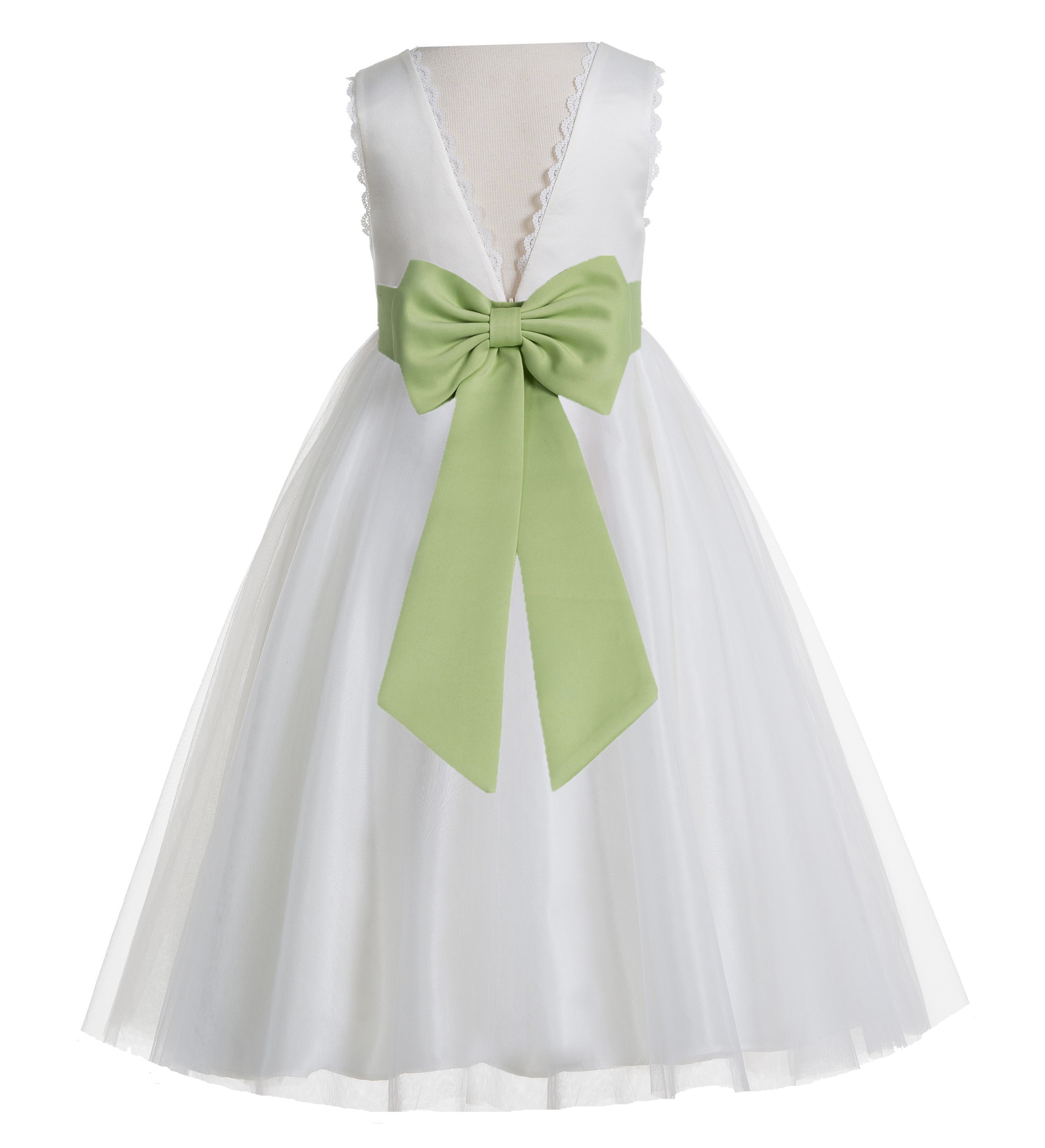 Ivory / Apple Green V-Back Lace Edge Flower Girl Dress 183T