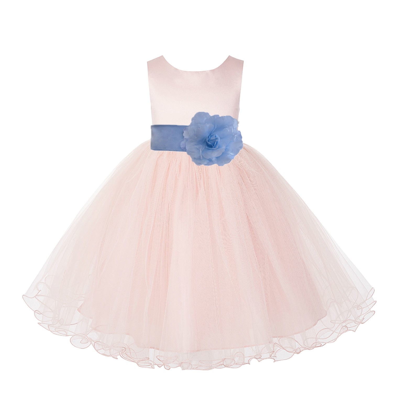 Blush Pink / Sky Tulle Rattail Edge Flower Girl Dress Pageant Recital 829S