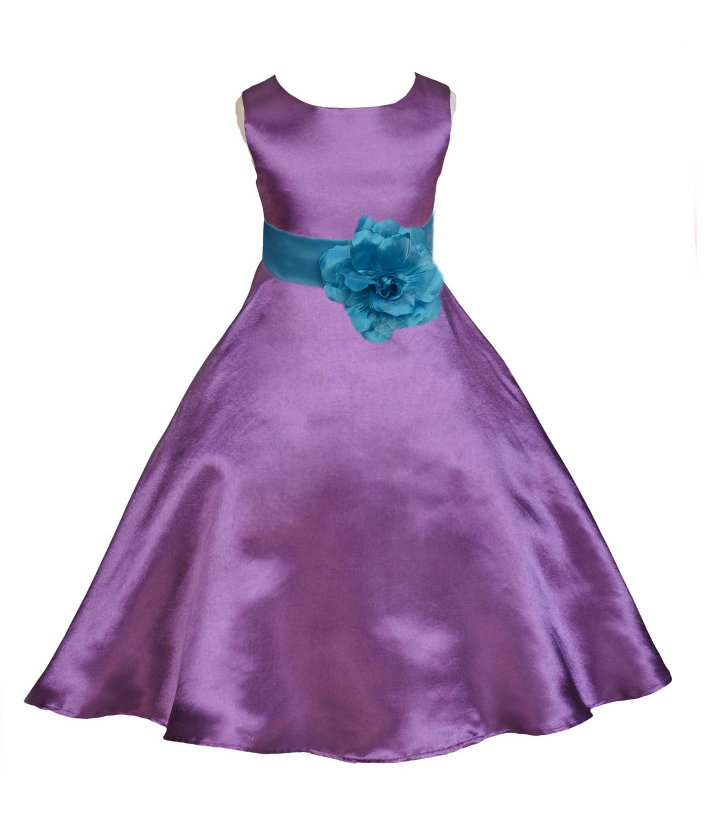 purple and turquoise flower girl dresses