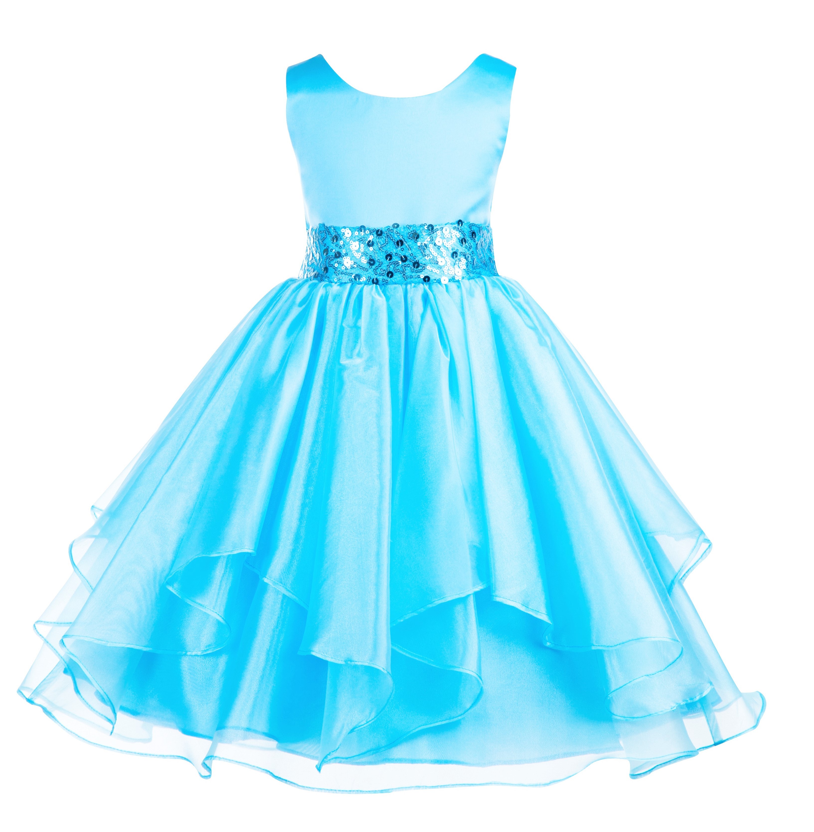 Turquoise Asymmetric Ruffled Organza Sequin Flower Girl Dress 012S ...