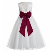 Ivory / Apple Red V-Back Lace Edge Flower Girl Dress 183T